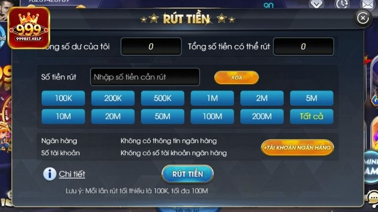 Lưu ý khi rút tiền tại 999BET
