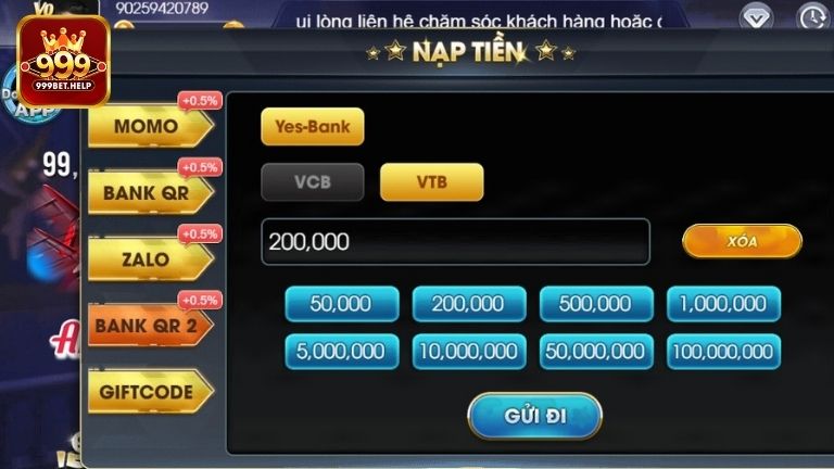 Một số lỗi khi thực hiện giao dịch nạp tiền 999BET